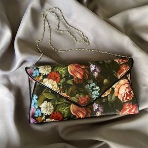 Floral Silver Strap Shoulder Purse Party Wedding Prom Event Printed Faux Leather